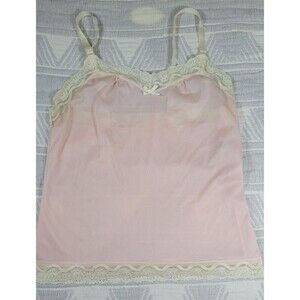 Vintage Undercover Wear Pink Nylon Lace Camisole Tank Top‎ Medium Made in USA